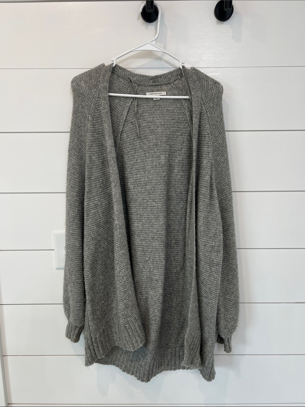 American Eagle Outfitters Gray Hooded Open-Front Cardigan